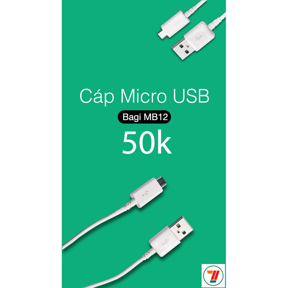 Cáp sạc Bagi Micro USB cho samsung, oppo, LG,...và các dòng dùng cổng micro usb / Màu trắng -MB12