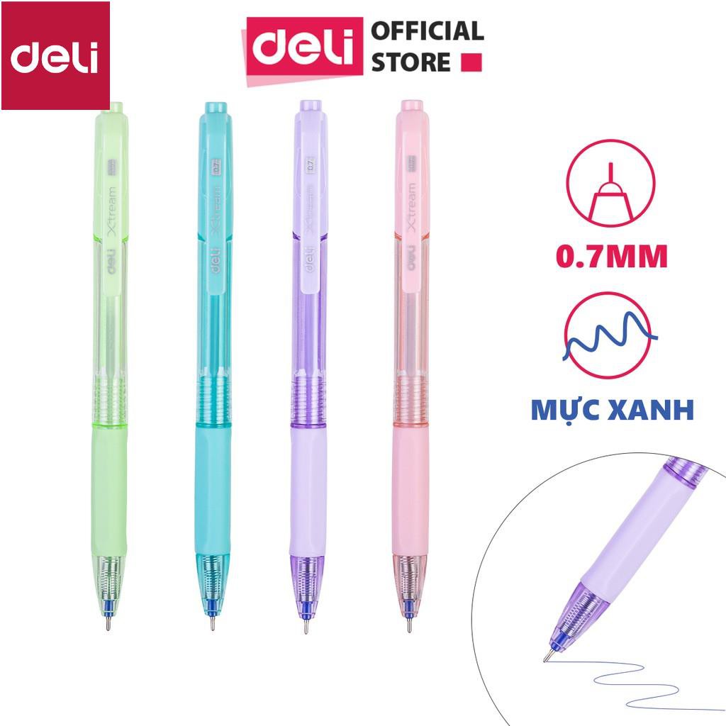 Bút bi bấm ngòi 0.7mm mực xanh Deli - màu sắc theo lựa chọn - 1 chiếc - EQ199-BL [Deli]