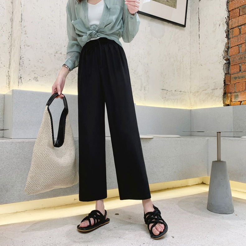 Split wide leg pants women's summer black drape loose and thin all-match student casual long pants women