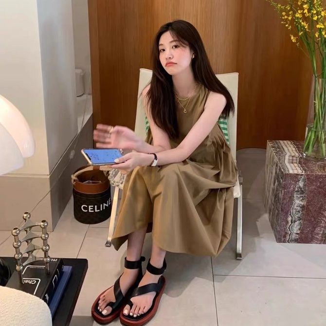 Xiaozhainv Đầm Dài Không Tay Kiểu Pháp Thời Trang Mùa Hè Thanh Lịch Cho Nữ