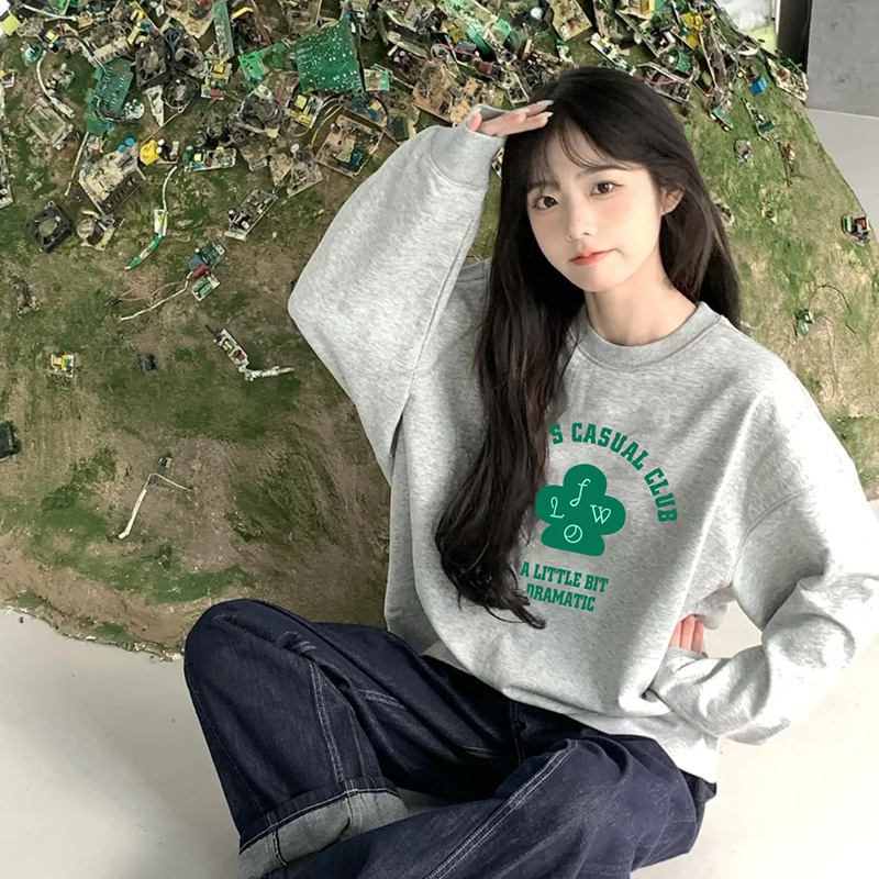 NRVP Áo Thun Nữ Dài Tay Dáng Rộng In Hình Phong Cách Hàn Quốc Mới