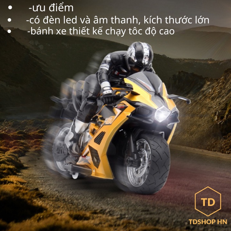 Moto Điều Khiển Từ Xa 2.4G Cao Cấp Có Đèn Led, Kích Thước Lớn, Động Cơ Mạnh Mẽ, Xe Moto Điều Khiển Từ Xa Có Đèn