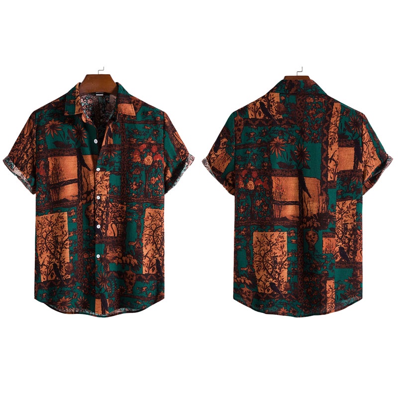Áo Sơ Mi Hoa Nam Polo Cotton Lanh Tay Ngắn Dáng Rộng Cài Nút In Họa Tiết Hoa Thời Trang Mùa Hè 2022 Plus Size Cho Nam