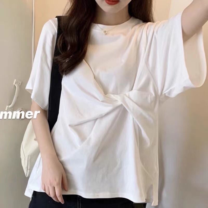 Áo Thun Cổ Tròn Dáng Rộng Màu Sắc Đơn Giản Trẻ Trung Phong Cách Hàn Quốc Cho Nữ