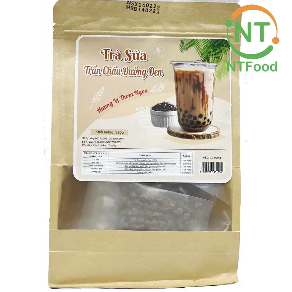 Set nguyên liệu pha Trà sữa trân châu đường đen NTFood 380gr (10 - 15 ly) - Nhất Tín Food