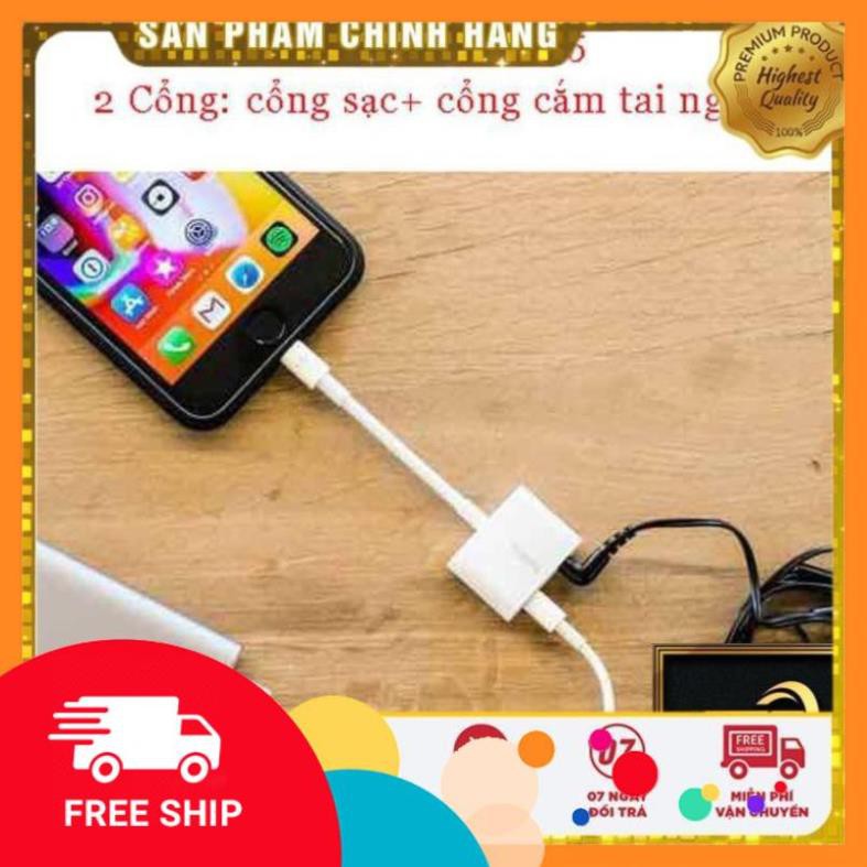 [Bán chạy] Cáp chuyển đổi tai nghe Iphone chân Lightning to 3.5 mm, Jack chuyển đổi 2 cổng tai nghe , cắm sạc IP, 2in1