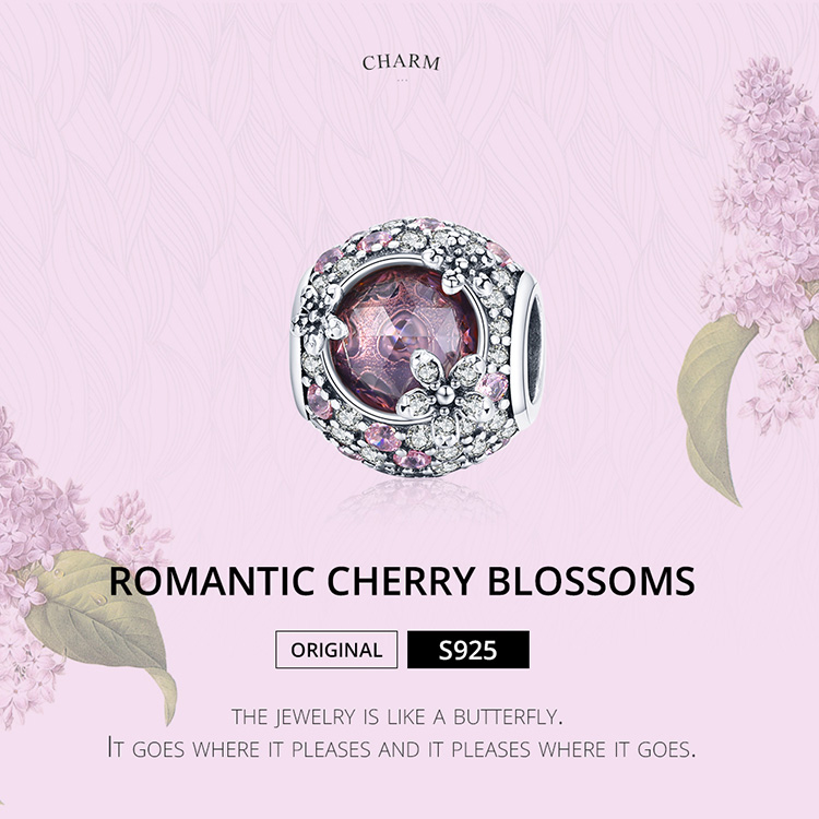 Phụ Kiện Trang Sức Bamoer BSC456 Bằng Bạc S925 100% Hình Hoa Anh Đào Đính Đá Zircon Làm Vòng Đeo Tay Thời Trang DIY