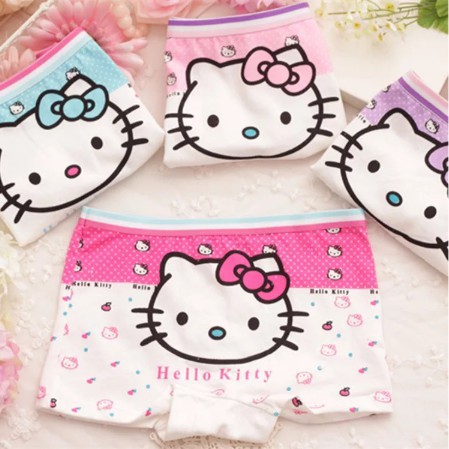 Bộ 4 quần lót cotton thoáng khí in hình Hello Kitty dễ thương cho bé gái