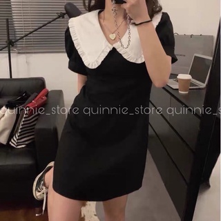 Đầm đen tay bồng phối cổ trắng, váy đen tôn dáng