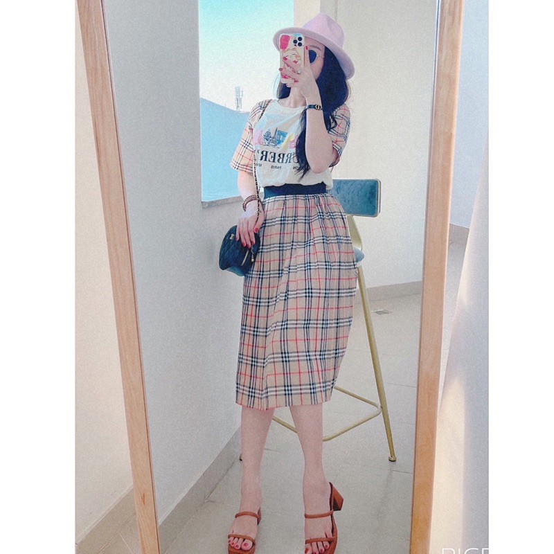 Set áo thun cotton chân váy caro, Set váy nữ dập ly cao cấp | BigBuy360 - bigbuy360.vn