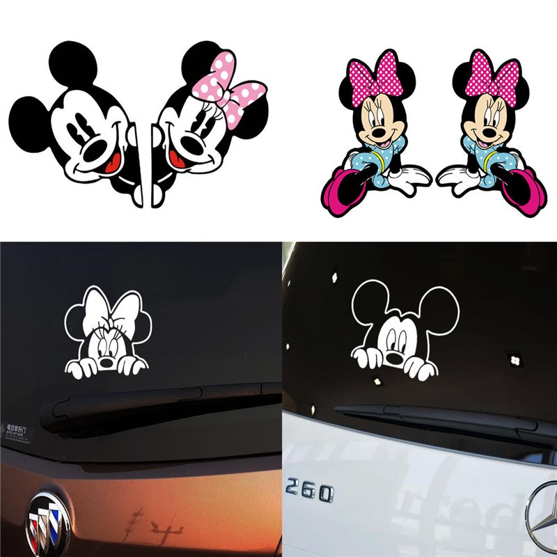 Nhãn Dán Trang Trí Xe Hơi Họa Tiết Chuột Mickey Minnie Phản Quang Sáng Tạo