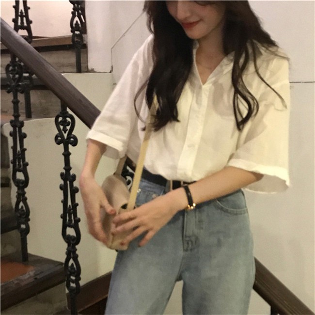 Áo Sơ Mi Ngắn Tay Dáng Rộng Thiết Kế Giản Dị Phong Cách Retro Thời Trang | BigBuy360 - bigbuy360.vn