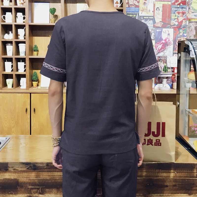 Chinese-Style Casual Men's Linen Suit Shorts Men's Short-SleeveTT-shirt Cotton and Linen Suit Men's Clothing A56 P35