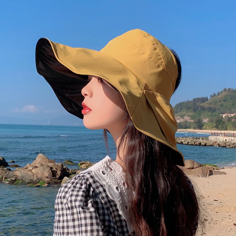 Mũ Che Nắng Vành Rộng Hở Chóp Chống Tia Cực Tím Có Thể Gập Lại Cho Nữ