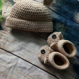 Set nón và giày len cho bé_ảnh thật