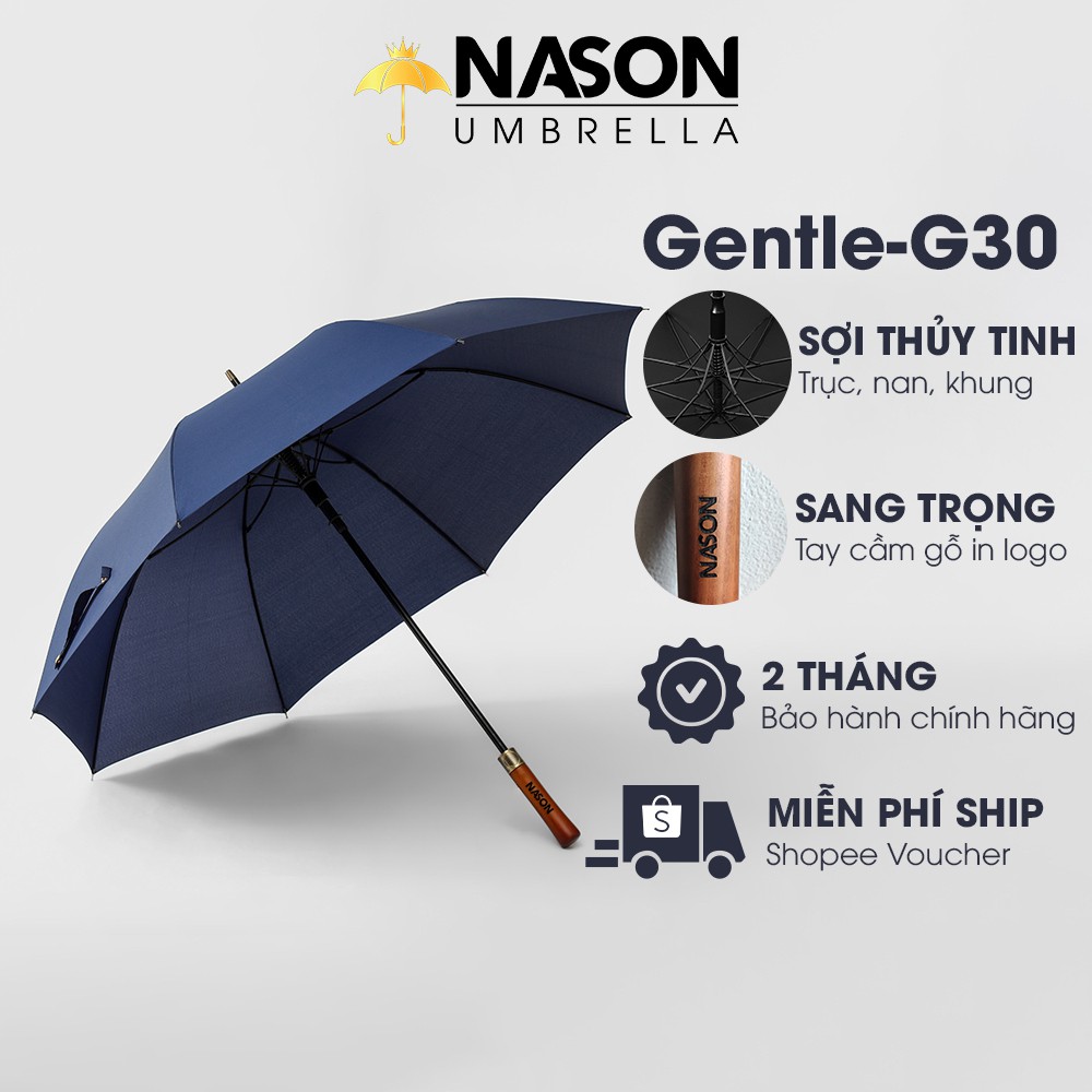 Ô dù che mưa cao cấp tán rộng G30, Cán gỗ sang trọng khung sợi thủy tinh bền bỉ NASON UMBRELLA