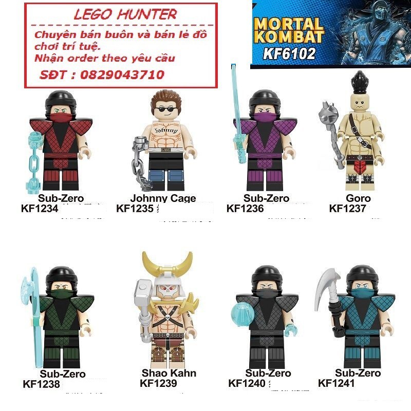 Lego Minifigures Nhân vật Game Mortal Kombat : Sub-Zero Johnny Cage Goro Shao Kahn KF 6102