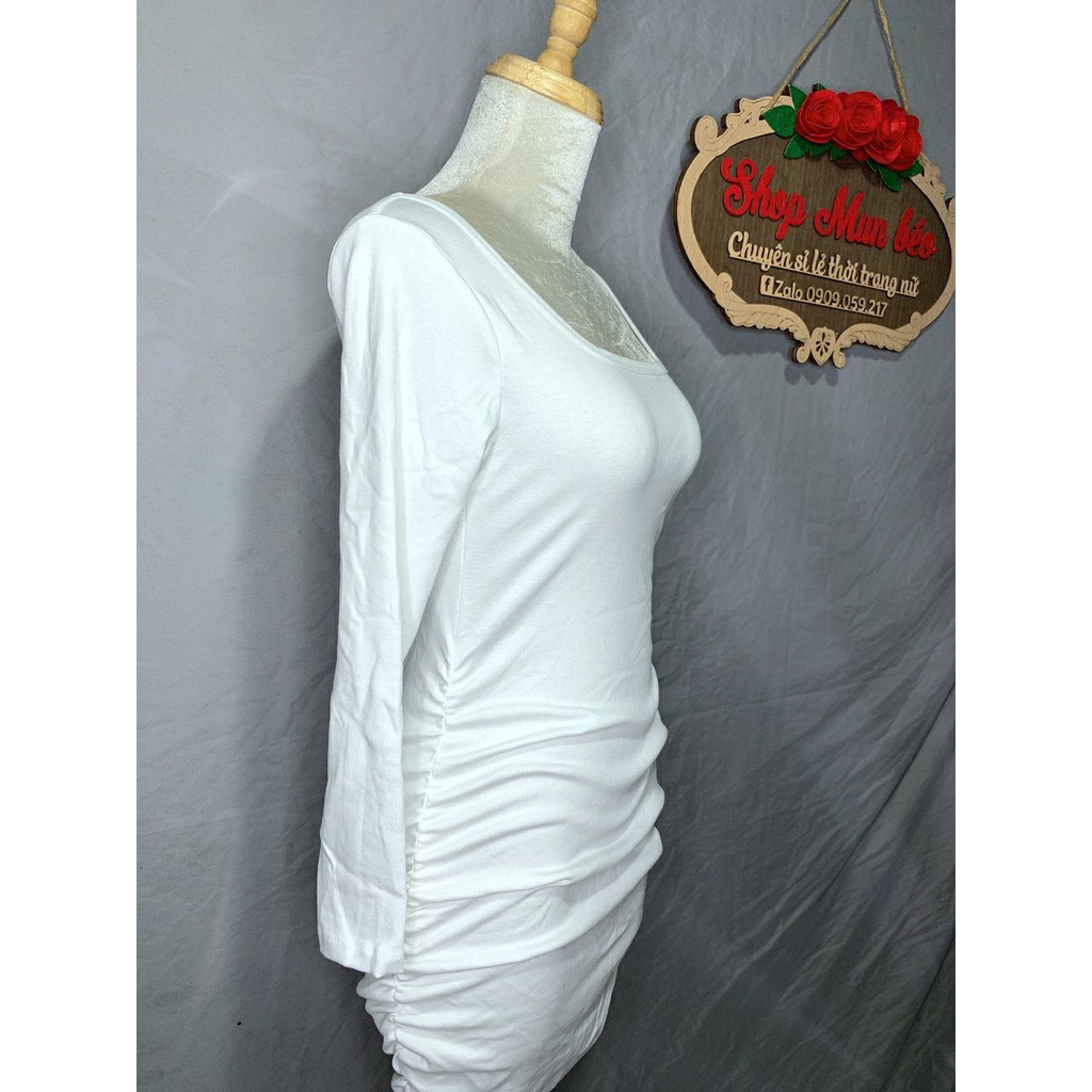 [MẪU MỚI] Đầm Body Nhún Sườn Tay Dài Cổ Chữ U Thun Borip Thích Hợp Mặc Đi Tiệc Đi Làm Đi Chơi | BigBuy360 - bigbuy360.vn