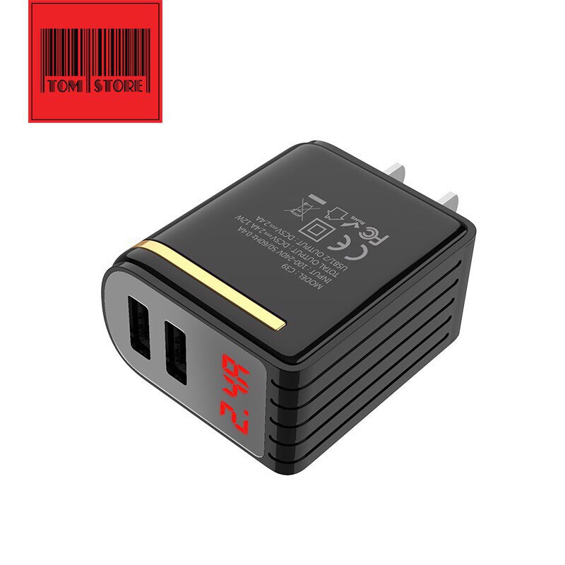 Cốc sạc nhanh, Báo Led hiển thị nguồn điện, 2 cổng USB, Hoco C39