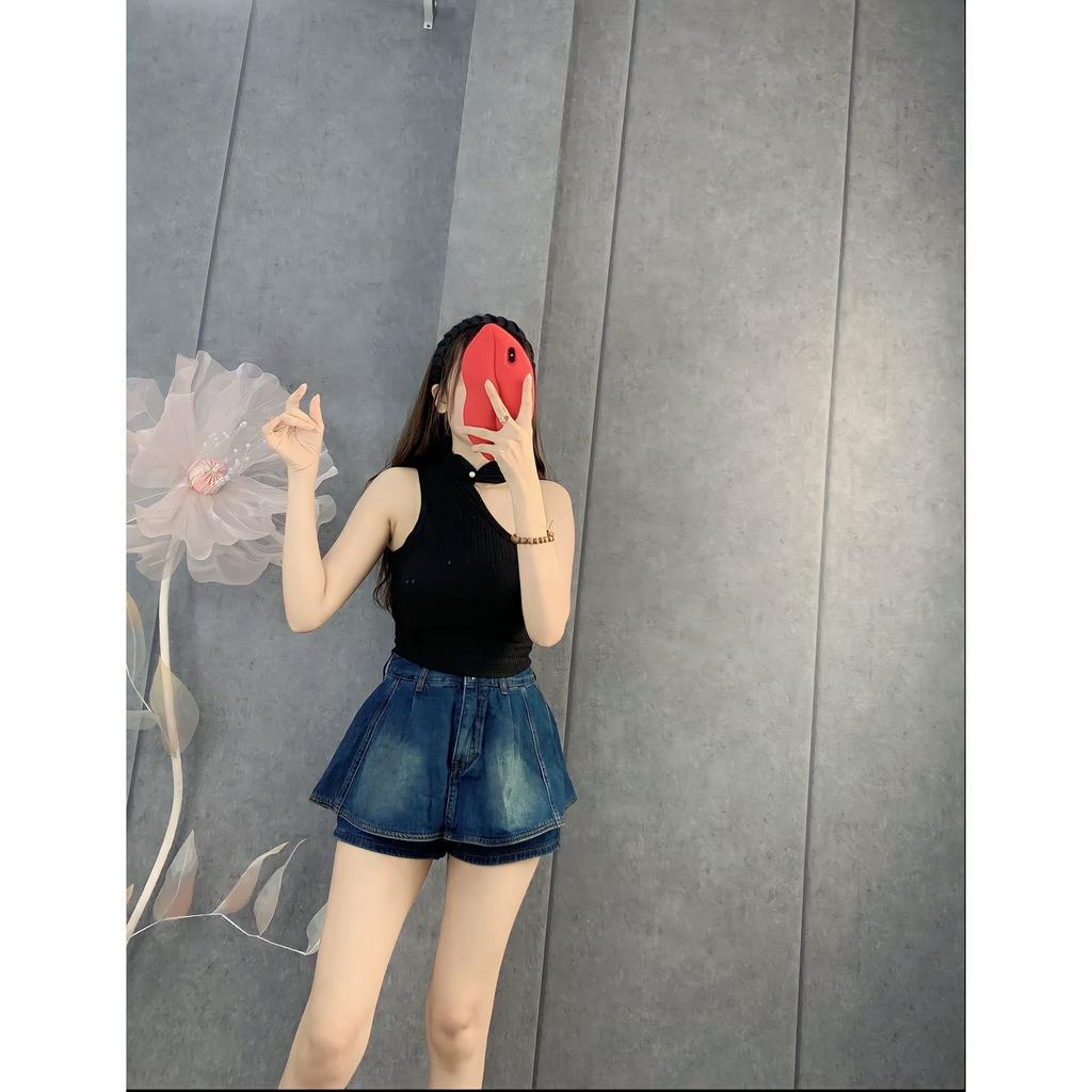 Áo yếm hạt ngọc cổ khoét 1 bên vai 1 dây kiểu dáng croptop cực sexy , chất thun xốp mềm mịn