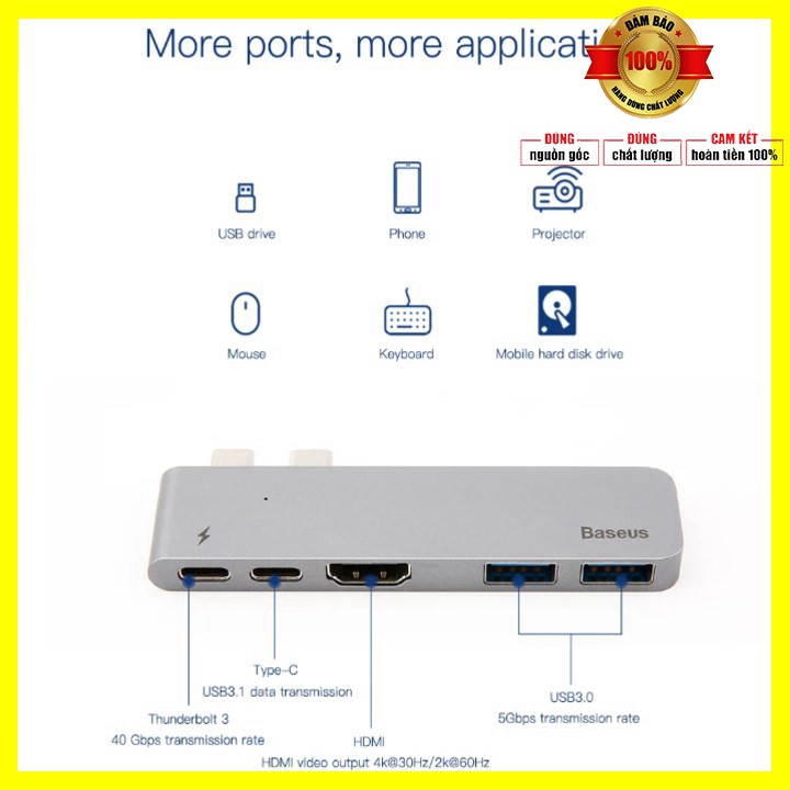 Bộ Hub chuyển đổi 5 trong 1 dành cho Macbook Pro nhãn hiệu Baseus CAHUB-B0G - Bảo hành 12 tháng