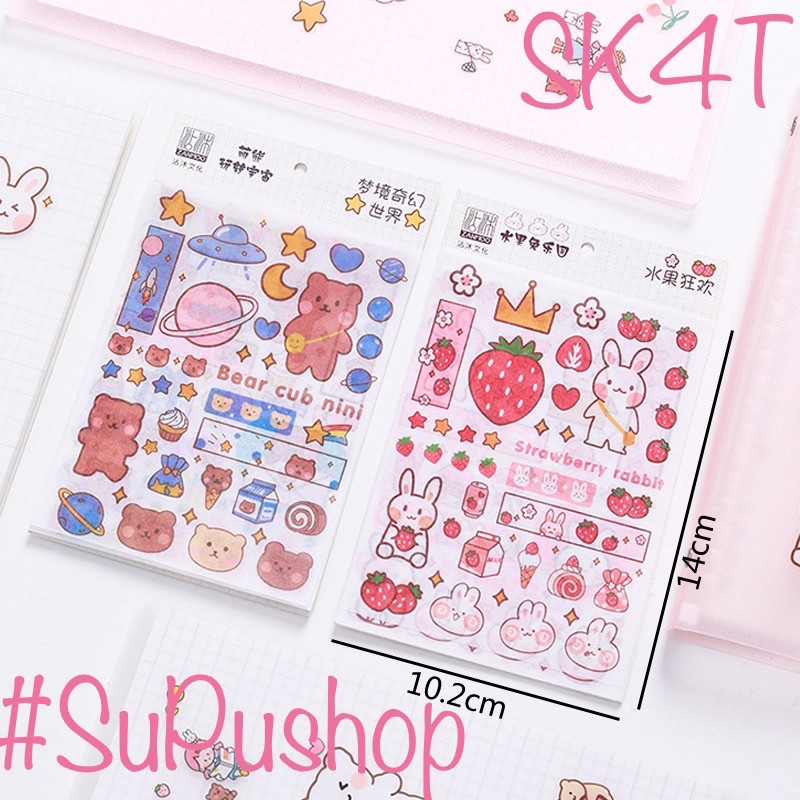 🧁🧁STICKER GẤU VÀ THỎ SIÊU KUTE PHÔ MAI QUE 4 TẤM🧁🧁