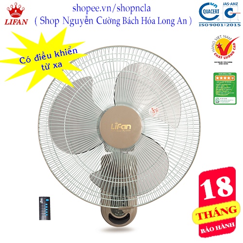 Quạt treo tường, có điều khiển từ xa, dùng remote, có đèn ngủ, hẹn giờ, quạt RC Lifan 50W, chạy êm model TE-1688