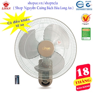 Quạt treo tường, có điều khiển từ xa, dùng remote, có đèn ngủ, hẹn giờ, quạt RC Lifan 50W, chạy êm model TE-1688