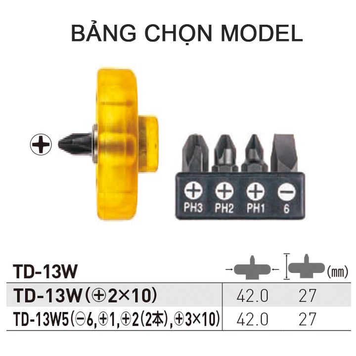 Bộ tô vít siêu ngắn mũi rời KOMADORA tay cầm hình xuyến No.TD-13W Vessel
