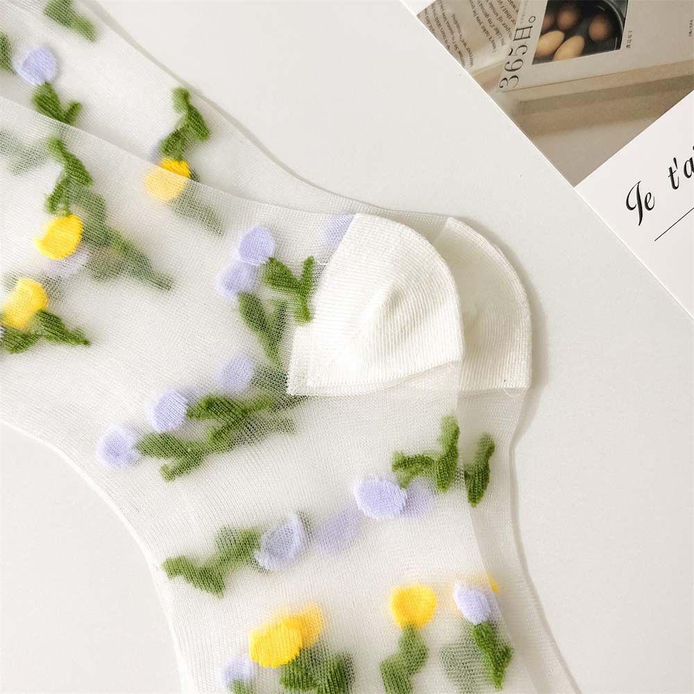 SOMEDAYZL Vớ Siêu Mỏng Thêu Hoa Thời Trang Mùa Hè Hàn Quốc Cho Nữ