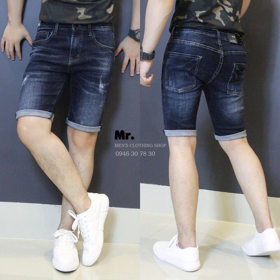 Quần short jean nam xanh đậm chuẩn mực nam tính lên lai trẻ trung form chuẩn shop MS46