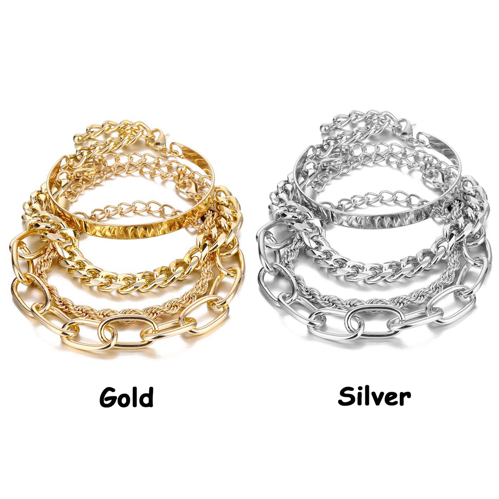 Set 4 vòng tay chuỗi xích bằng kim loại cá tính thời trang