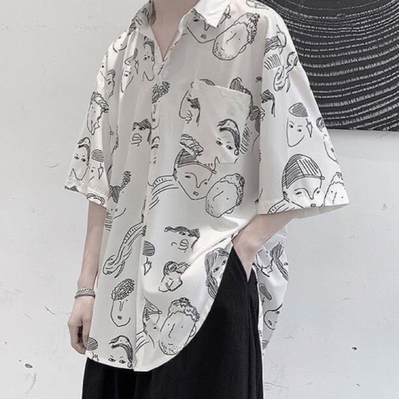 Áo Sơmi Lụa Tay Lở Có Túi Hoạ Tiết FaceBoy
