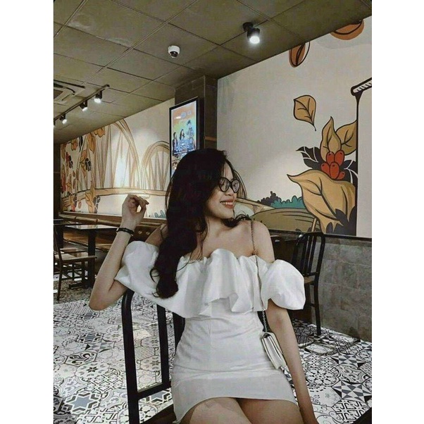 Váy Trễ Vai Nữ Ôm Body - Đầm Voan Công Chúa Đẹp Voan 2 Màu Đen Trắng Freesize