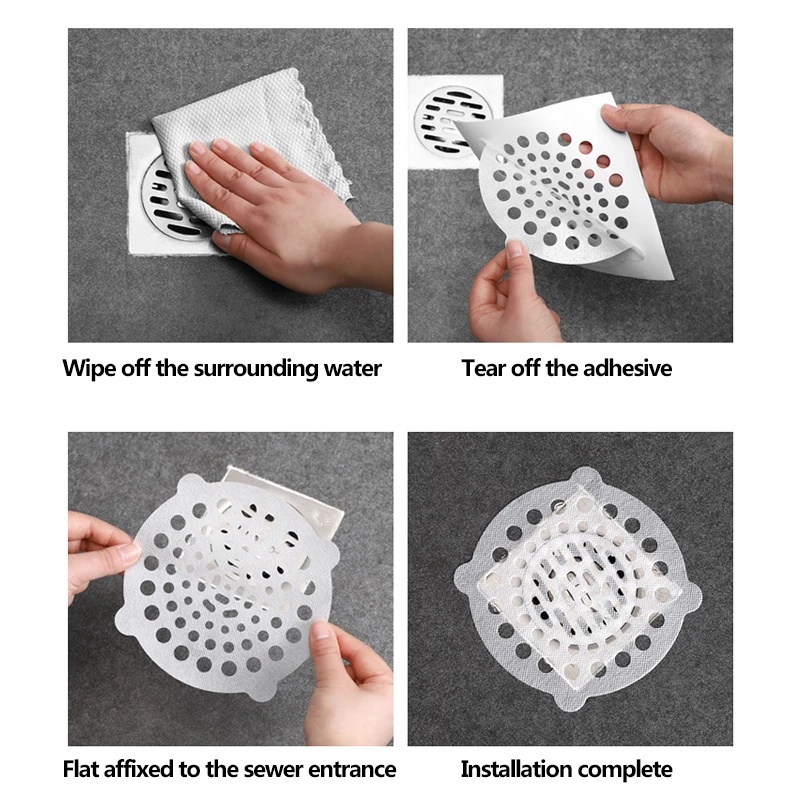 20Pcs Disposable White Floor Drain Sink Sewer Filter Stickers / Anti-blocking Strainer / Bathroom Kitchen Accessories