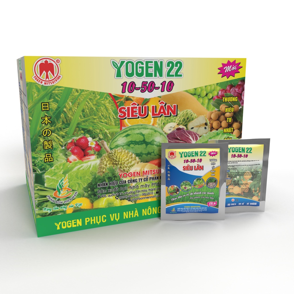 Phân bón Yogen 22 Siêu Lân thúc đẩy ra rễ, đẻ nhánh cực mạnh, hạ phèn cải tạo đất, cứng cây, chịu rét tốt - 20g