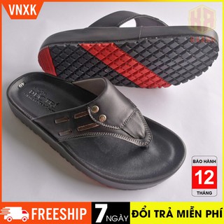 Dép xỏ ngón nam da bò thật cao cấp kiểu dáng đẹp màu đen đế cao su quai kẹp xỏ ngón hàng chính hãng