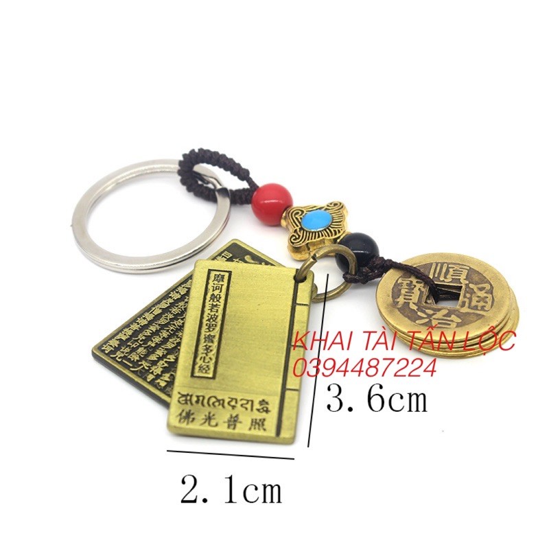 Móc khoá xu ngũ đế và thẻ khác Bát Nhã Tâm Kinh bằng đồng