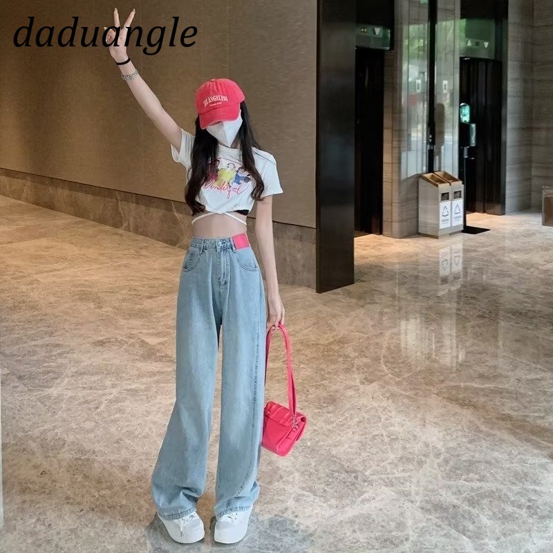 Quần jean Daduhey lưng cao ống rộng thẳng thời trang phong cách Hàn Quốc cao cấp cho nữ
