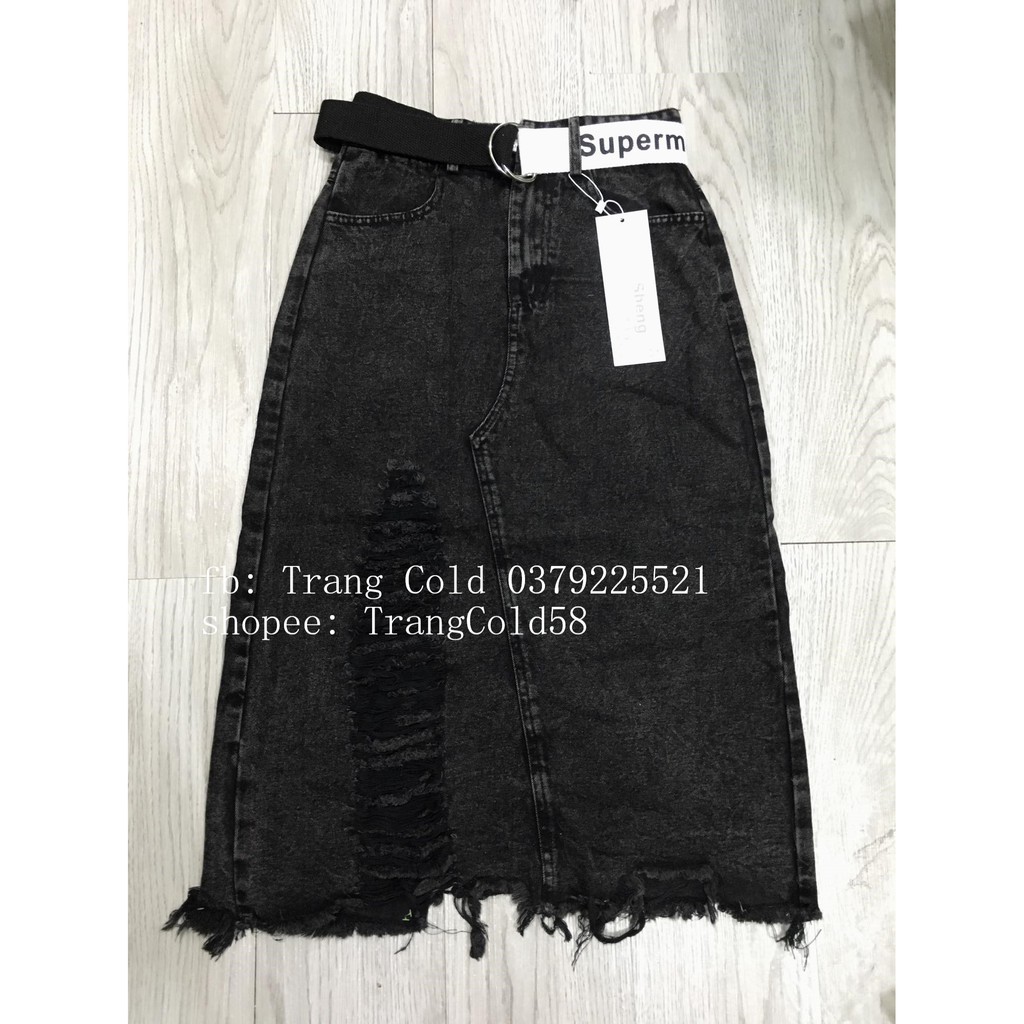 Chân váy bò rách kèm đai xẻ sau hàng loại 1 ( Ảnh thật shop chụp ) | BigBuy360 - bigbuy360.vn