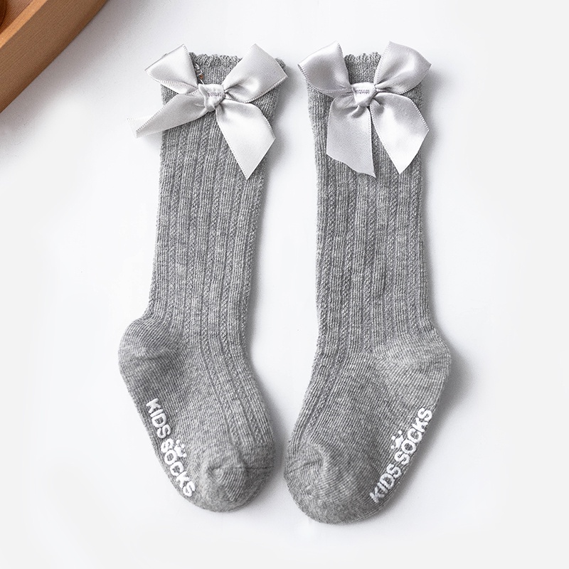 Vớ Cotton Cổ Cao Họa Tiết Sọc Đính Nơ Dễ Thương Cho Bé Gái