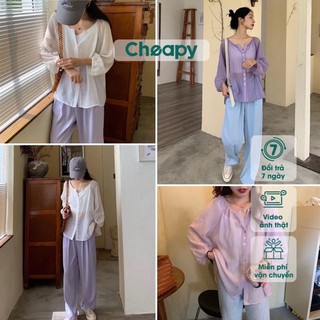 Áo sơ mi voan đũi xước dài tay 2 màu cực xinh A00115