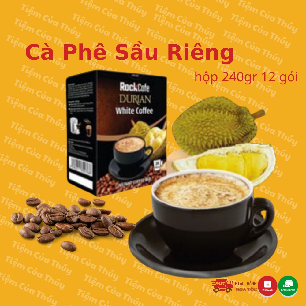 Cà phê sầu riêng hòa tan Rockcafe Durian coffee hộp 240gr 12 gói