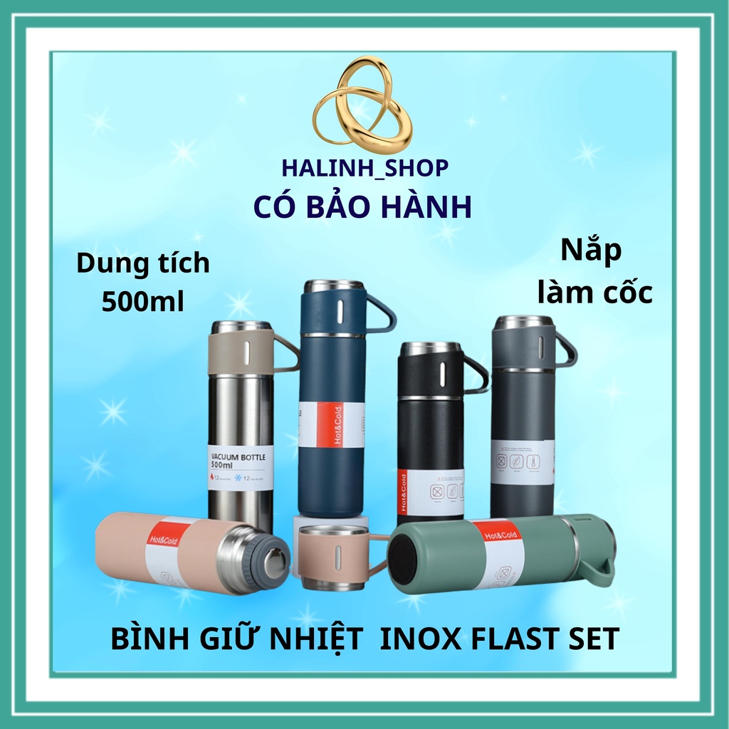 BÌNH GIỮ NHIỆT Vacuum Flask 500ml Inox Cao Cấp + 02 LY CÁCH NHIỆT +FULL HỘP