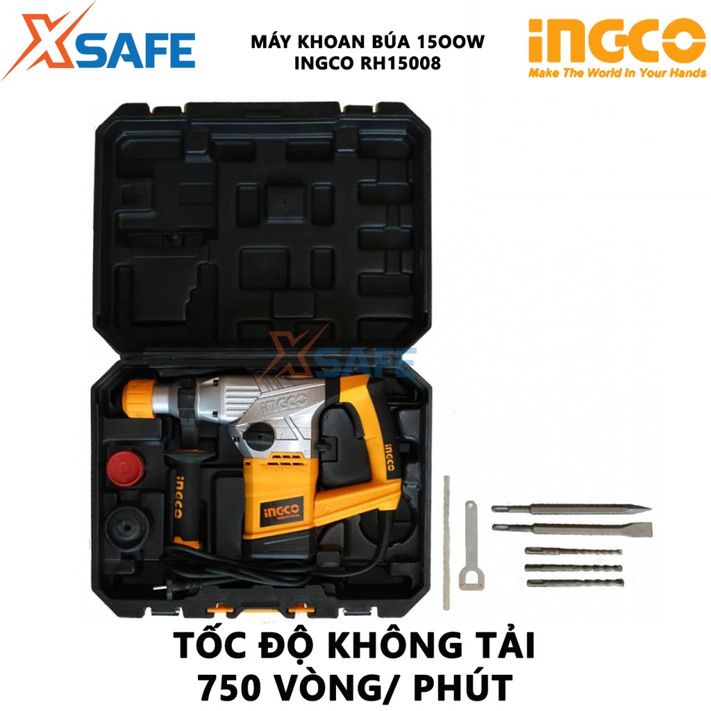 Máy khoan búa dùng pin 3 chức năng 1500W INGCO RH15008 - Đầu gài sds, tốc độ 750rpm, tốc độ búa 3000bpm, lực đập 5J