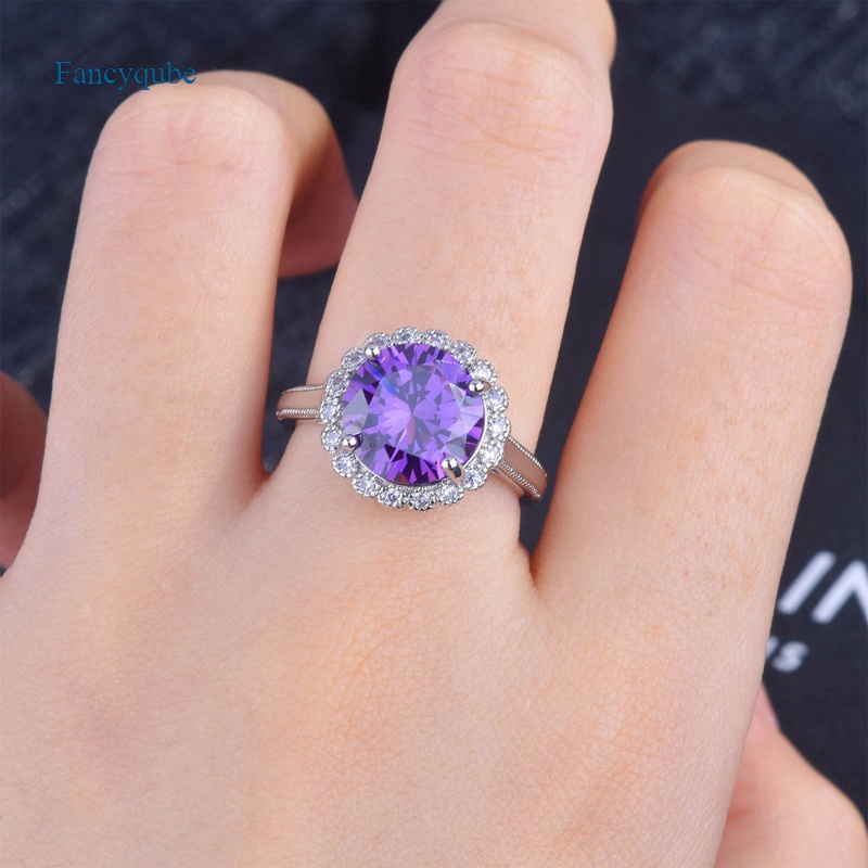 Nhẫn đính đá zircon lớn màu tím phong cách sang trọng thời trang cho nữ