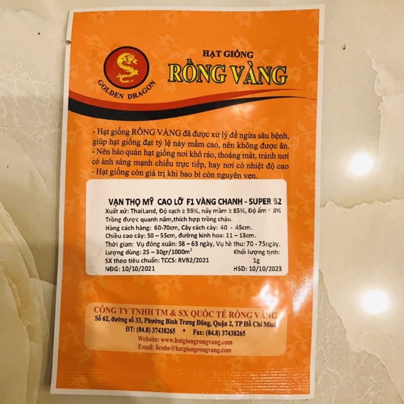 Gói lớn - Hạt giống Vạn thọ MỸ F1 hiệu Rồng Vàng
