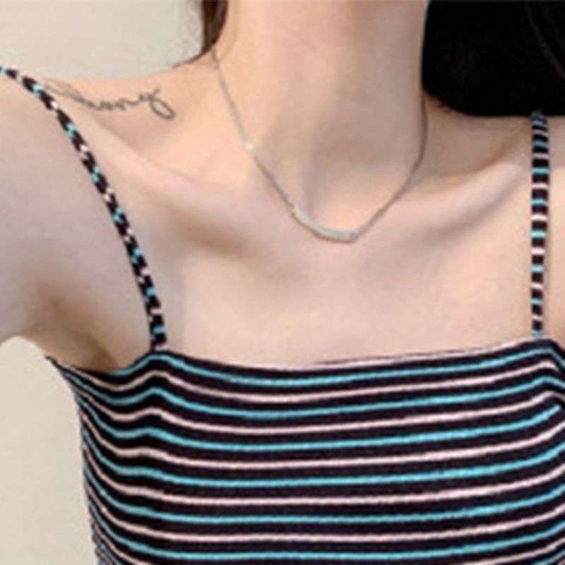 Áo Croptop Hai Dây Họa Tiết Kẻ Sọc Màu Tương Phản Thời Trang Mùa Hè Cho Nữ