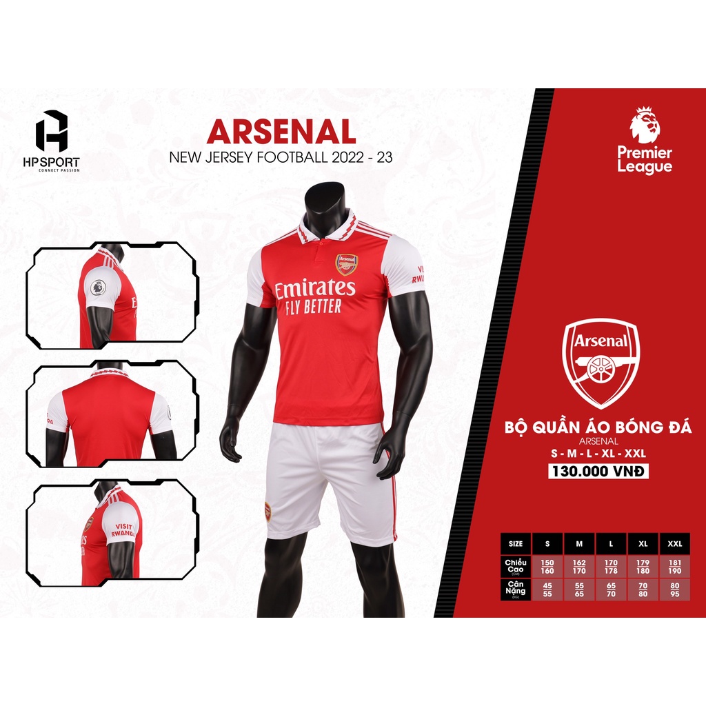 Set Bộ Quần Áo Bóng Đá, Đồ Đá Banh Câu Lạc Bộ Arsenal mới nhất mùa giải 2022-2023 chất thun thoáng mát, HN Sport Đà Nẵng