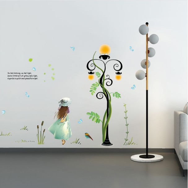 Decal trang trí tường - Bé Gái và cây điện thần kỳ